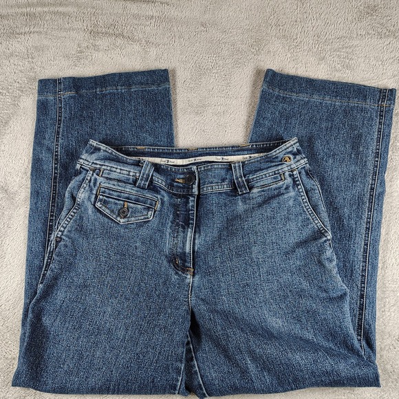 VTG Y2K Duck Head Jeans Women 8 Slash Pocket Flare Denim Trousers Blue Stretch - Picture 2 of 10